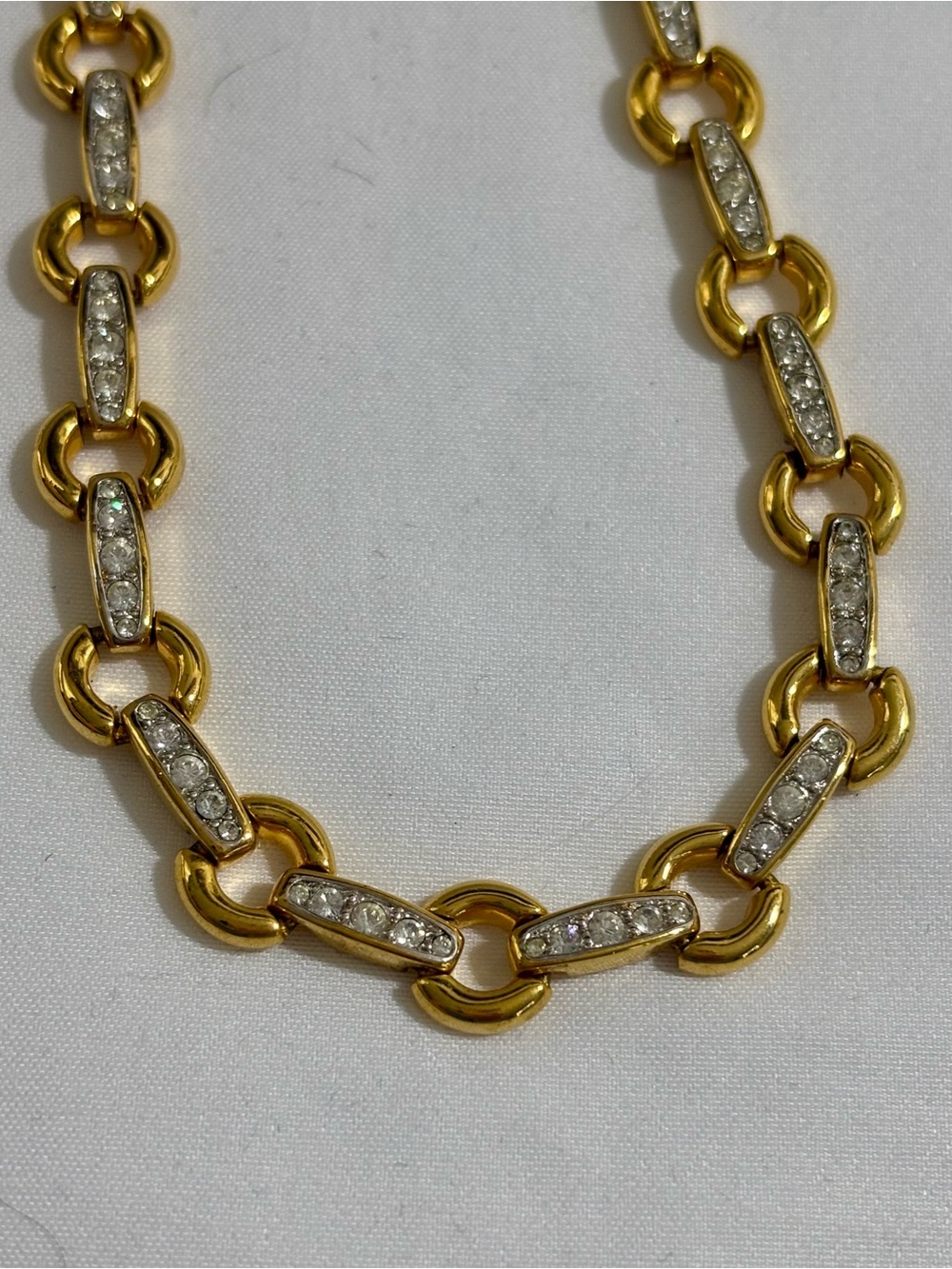Vintage Gold Tone Pave Rhinestone Link Necklace  15” Elegant